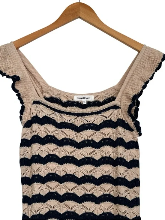 Heartloom Womens Sleeveless Stripped Knit Dress Sz Medium Beige Blue Lined - Picture 3 of 6